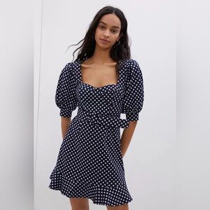 Anthropologie Navy Polka Dot Long Sleeve Dress